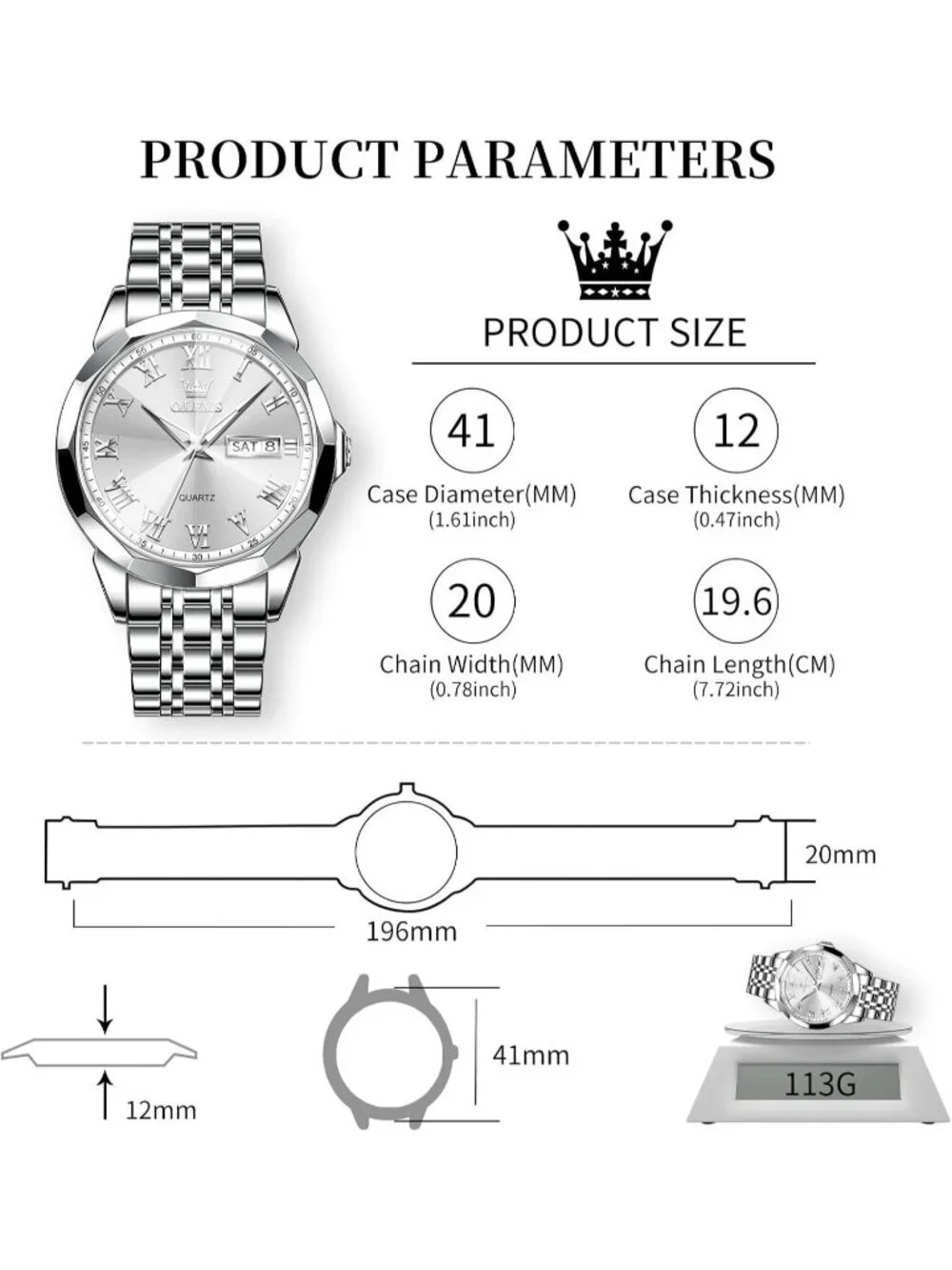 Men's Silver Analog Quartz Numerals Classic Luxury Luminous Waterproof Watch
